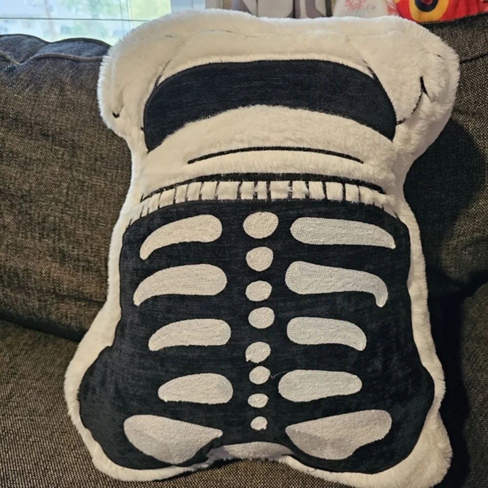 Midnight Magic Dog Skeleton Halloween Decorative Pillow Black White Summerween‎